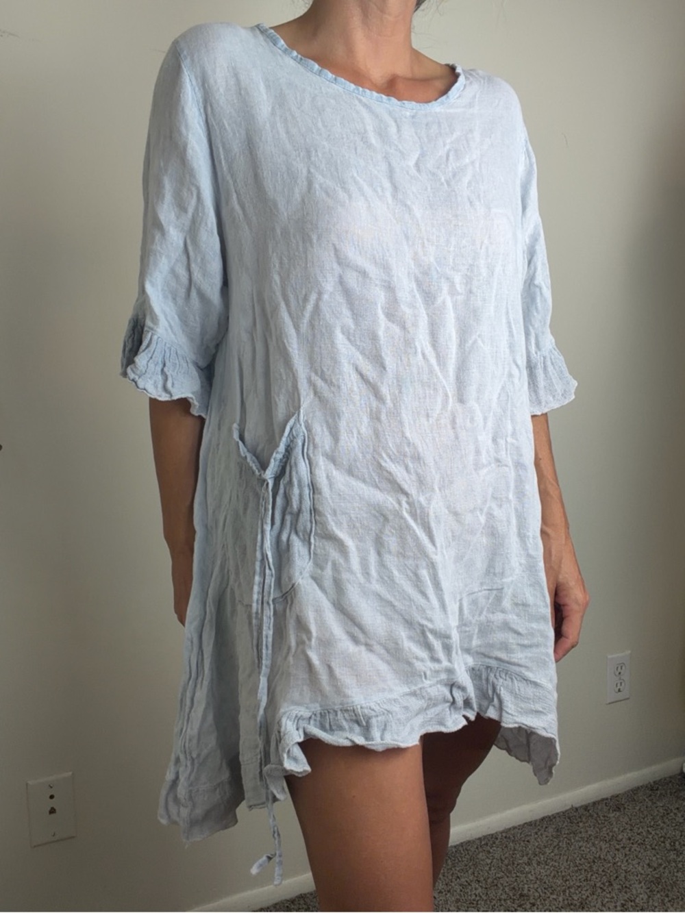 CATWALK STUDIO Italy Gauzy Cotton Linen Light Blue Tunic Lagenlook Boho